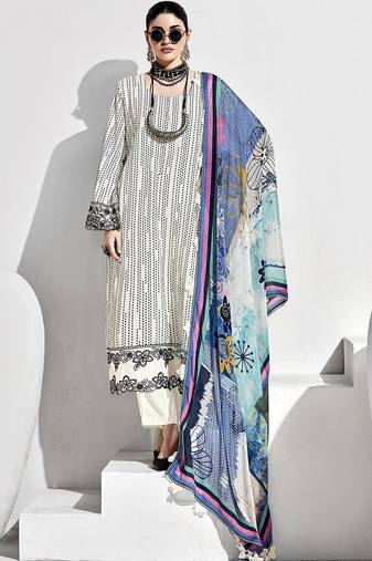 Women Embroidered Thread Work Kurta with Trousers & With Dupatta