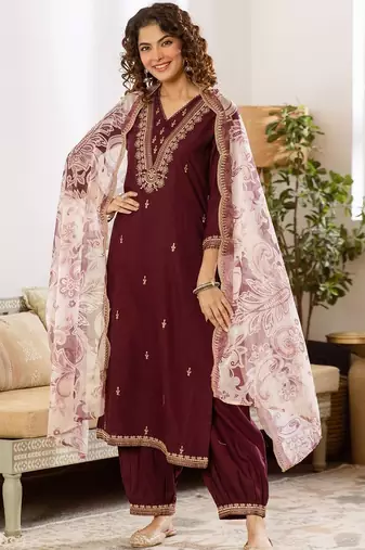 Women Ethnic Motifs Embroidered Thread Work Kurta with Patiala & With Dupatta