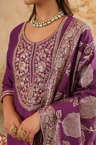 Ethnic Motifs Embroidered Sequinned Kurta With Trousers & Dupatta