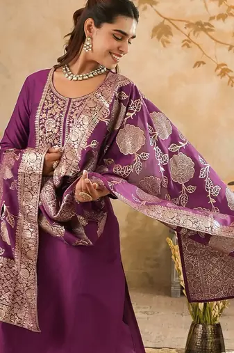 Ethnic Motifs Embroidered Sequinned Kurta With Trousers & Dupatta