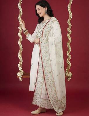 Women Ethnic Motifs Embroidered Thread Work Cotton Kurta with Trousers & With Dupatta 3
