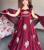 maroon fandy silk blend  party wear embroidery anarkali suit set