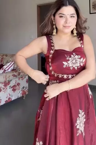 maroon fandy silk blend  party wear embroidery anarkali suit set