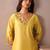 Floral Yoke Design V-Neck Thread Work Liva Straight Kurta With Trousers & Dupatta
