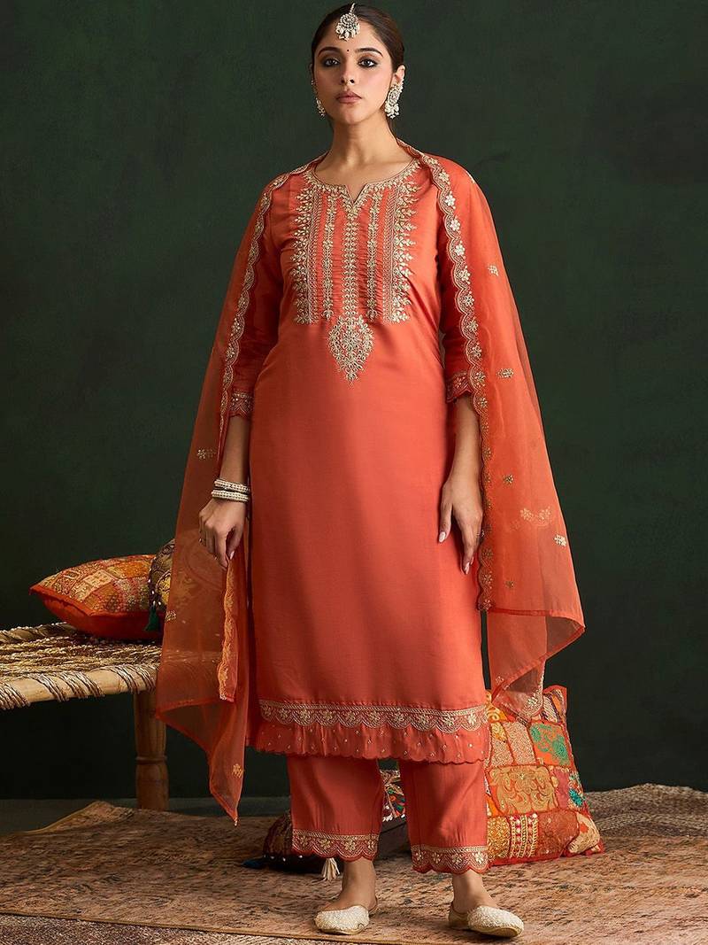Women Ethnic Motifs Embroidered Gotta Patti Kurta with Trousers & With Dupatta