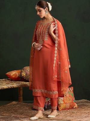 Women Ethnic Motifs Embroidered Gotta Patti Kurta with Trousers & With Dupatta 5