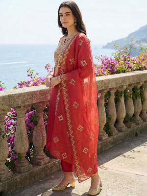 Women Ethnic Motifs Embroidered Thread Work Kurta with Trousers & With Dupatta 4