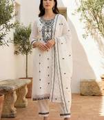 Women Ethnic Motifs Embroidered Thread Work Cotton Kurta with Trousers & With Dupatta