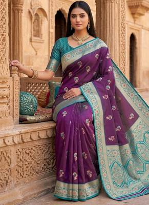 Wine soft banarasi silk saree with zari weaving meenakari design 3