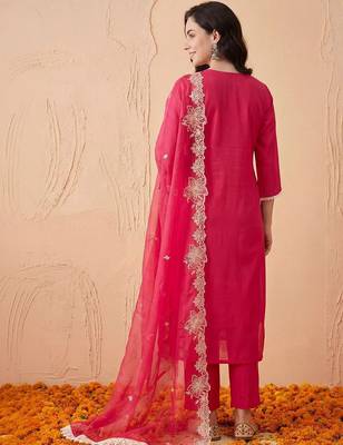 Women Ethnic Motifs Embroidered Thread Work Kurta with Trousers & With Dupatta 4