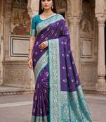 Purple soft banarasi silk saree with zari weaving meenakari design