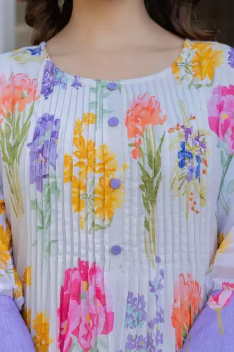 Floral Printed A-Line Cotton Kurta With Trousers