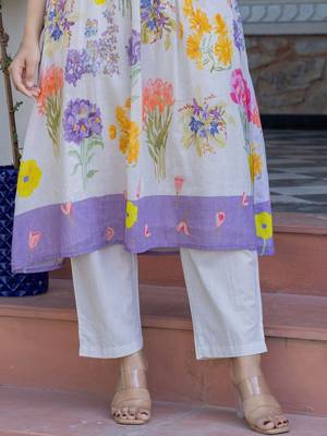 Floral Printed A-Line Cotton Kurta With Trousers 6