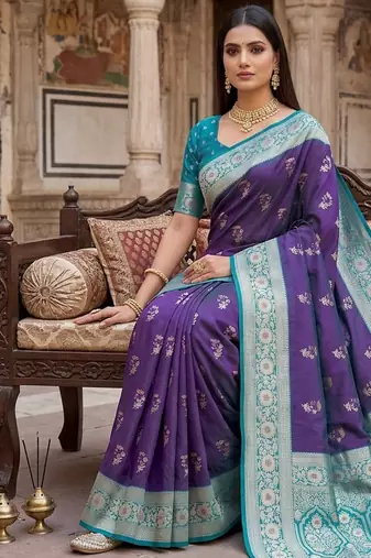 Purple soft banarasi silk saree with zari weaving meenakari design