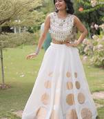 Women's Cotton Lehenga Choli Set with Golden Mirror Work Blouse & Polka Dot Lehenga