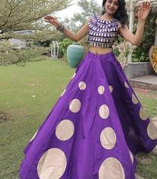 Women's Cotton Lehenga Choli Set with Golden Mirror Work Blouse & Polka Dot Lehenga-full stitched free size