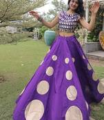 Women's Cotton Lehenga Choli Set with Golden Mirror Work Blouse & Polka Dot Lehenga-full stitched free size