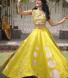 Women's Cotton Lehenga Choli Set with Golden Mirror Work Blouse & Polka Dot Lehenga-full stitched free size