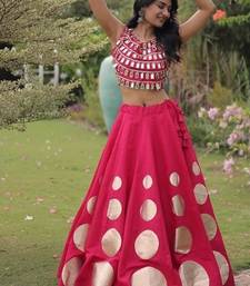 Women's Cotton Lehenga Choli Set with Golden Mirror Work Blouse & Polka Dot Lehenga-full stitched free size