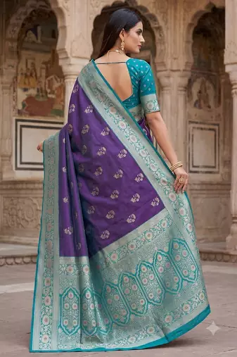 Purple soft banarasi silk saree with zari weaving meenakari design