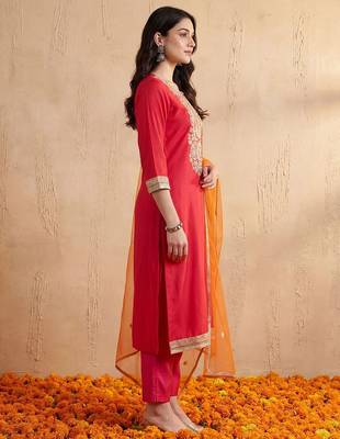 Women Ethnic Motifs Embroidered Sequinned Kurta with Trousers & With Dupatta 4