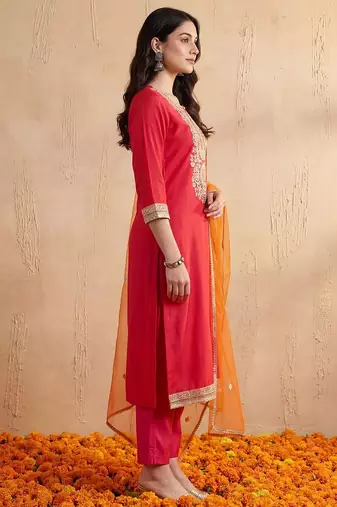 Women Ethnic Motifs Embroidered Sequinned Kurta with Trousers & With Dupatta