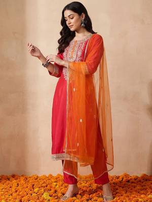 Women Ethnic Motifs Embroidered Sequinned Kurta with Trousers & With Dupatta 5