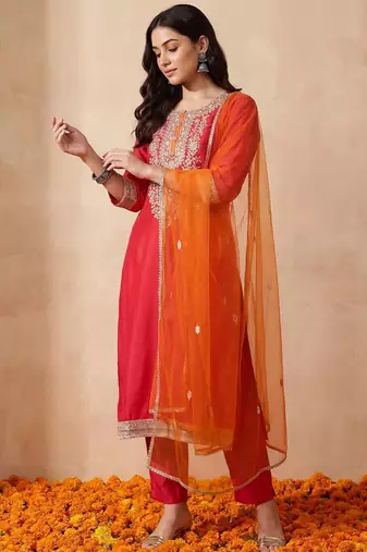 Women Ethnic Motifs Embroidered Sequinned Kurta with Trousers & With Dupatta
