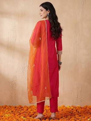 Women Ethnic Motifs Embroidered Sequinned Kurta with Trousers & With Dupatta 6