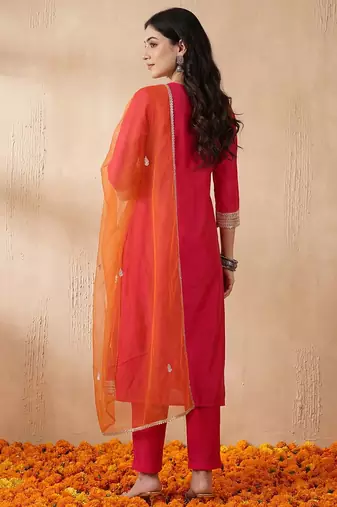 Women Ethnic Motifs Embroidered Sequinned Kurta with Trousers & With Dupatta