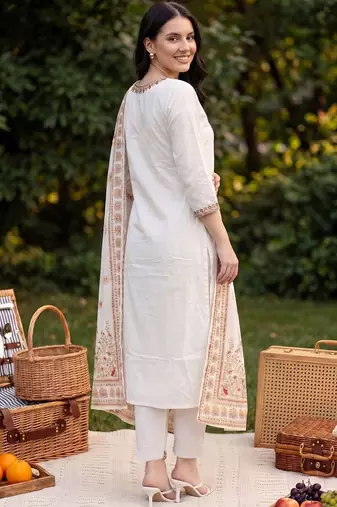 Women Ethnic Motifs Embroidered Thread Work Cotton Kurta with Trousers & With Dupatta