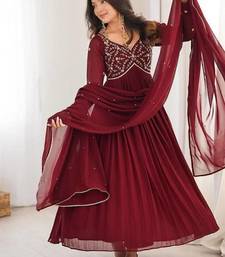 maroon georgette party wear embroidery anarkali suit set stitched