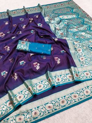 Purple soft banarasi silk saree with zari weaving meenakari design 5