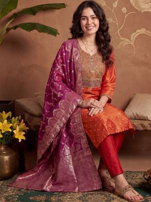 Women Ethnic Motifs Embroidered Thread Work Kurta with Trousers & With Dupatta 1