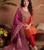Women Ethnic Motifs Embroidered Thread Work Kurta with Trousers & With Dupatta
