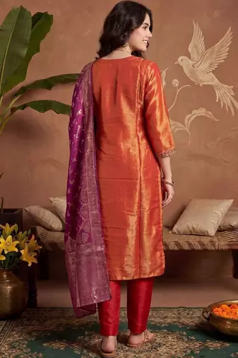 Women Ethnic Motifs Embroidered Thread Work Kurta with Trousers & With Dupatta