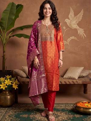 Women Ethnic Motifs Embroidered Thread Work Kurta with Trousers & With Dupatta 5