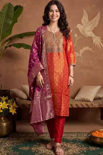 Women Ethnic Motifs Embroidered Thread Work Kurta with Trousers & With Dupatta