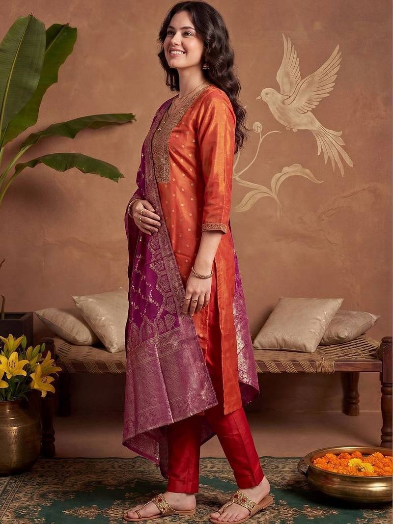 Women Ethnic Motifs Embroidered Thread Work Kurta with Trousers & With Dupatta