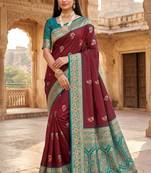 Maroon soft banarasi silk saree with zari weaving meenakari design