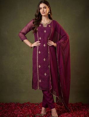 Women Ethnic Motifs Embroidered Kurta with Trousers & With Dupatta 1