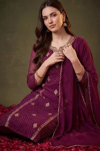 Women Ethnic Motifs Embroidered Kurta with Trousers & With Dupatta