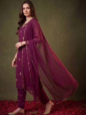 Women Ethnic Motifs Embroidered Kurta with Trousers & With Dupatta 4