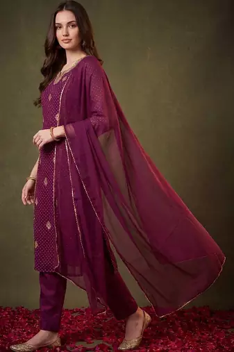 Women Ethnic Motifs Embroidered Kurta with Trousers & With Dupatta