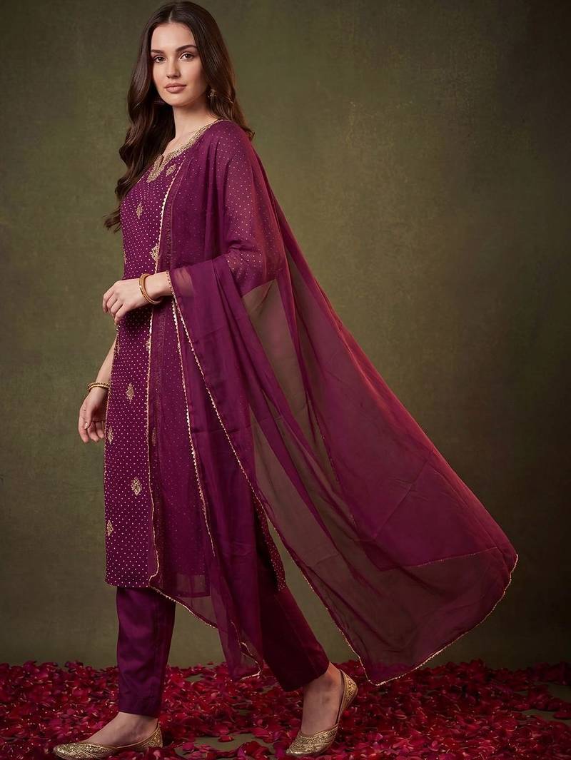 Women Ethnic Motifs Embroidered Kurta with Trousers & With Dupatta