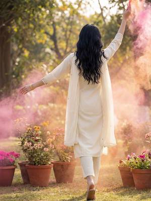 Women Floral Embroidered Empire Thread Work Cotton Kurta with Trousers & With Dupatta 2