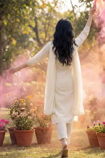 Women Floral Embroidered Empire Thread Work Cotton Kurta with Trousers & With Dupatta
