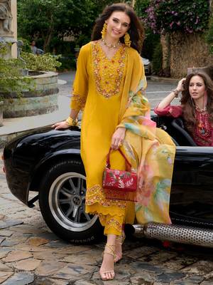 Floral Embroidered A-Line Kurta With Trousers & Dupatta 1