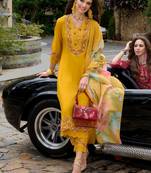 Floral Embroidered A-Line Kurta With Trousers & Dupatta