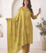 Women Ethnic Motifs Printed Beaded Cotton Kurta with Trousers & Dupatta